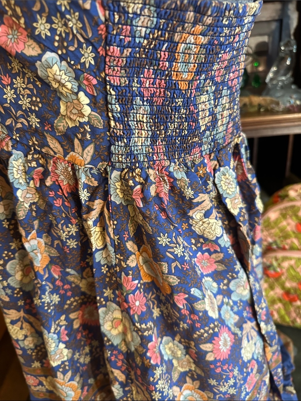 Natural Life Tricia Blue Garden Dress Floral Flower Colonial Blockprint M - Picture 7 of 11